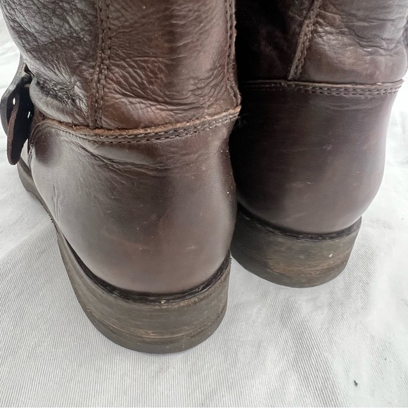 Frye harness buckle strap brown leather mid calf boots moto riding motorcycle 7B - Picture 11 of 16